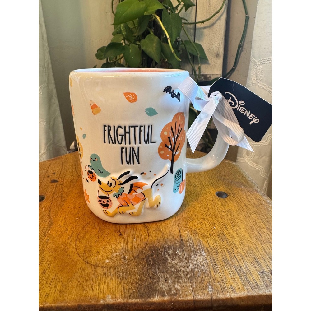 Rae Dunn FRIGHTFUL FUN Disney mug Pluto Fall leaves